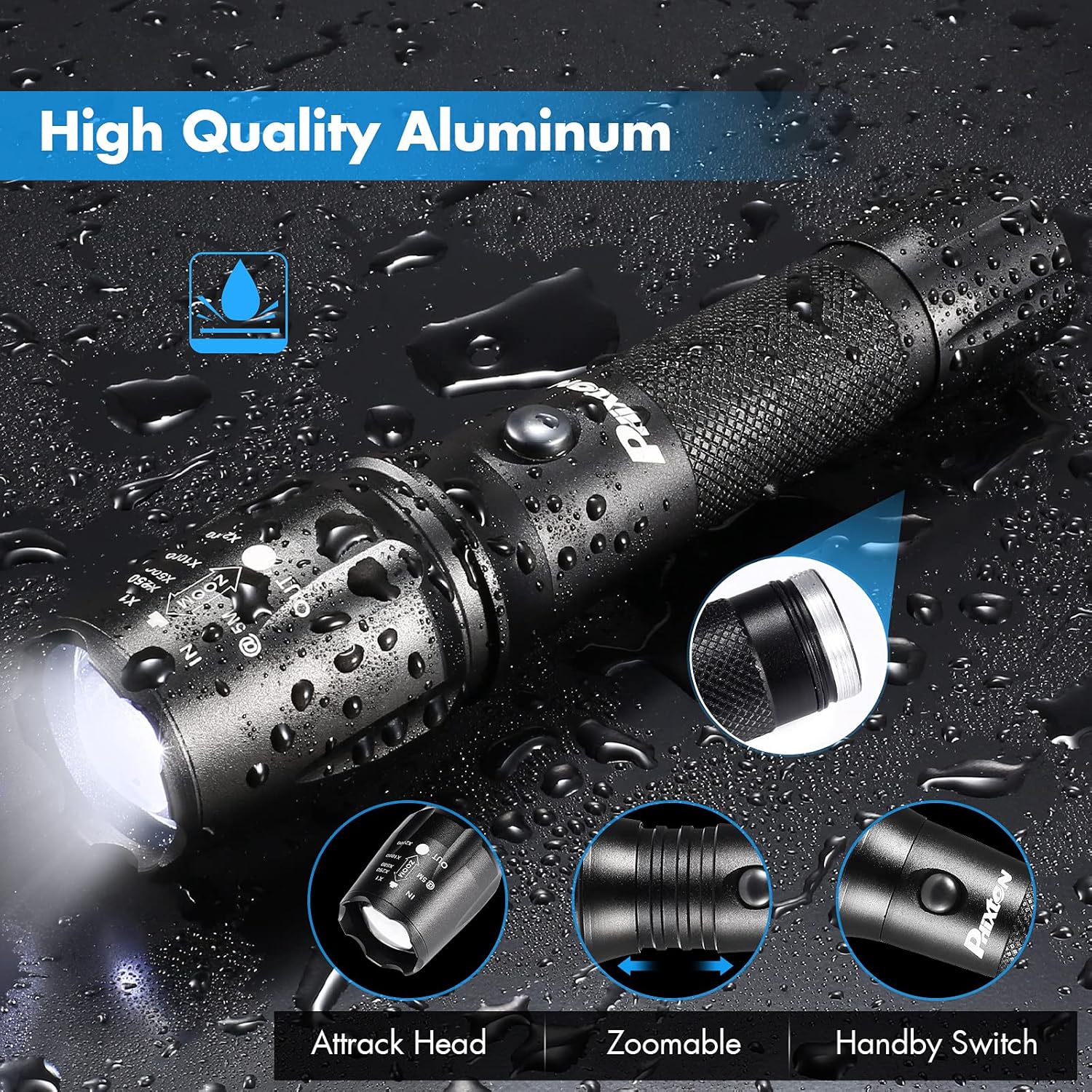 Rechargeable Tactical Handheld Flashlight 5000 Lumen Zoomable Waterproof k7