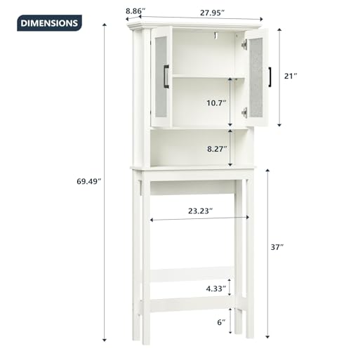 Over The Toilet Storage Cabinet with Glass Doors and Adjustable Shelf Espresso k7