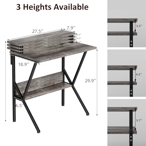 Small Computer Desk with Adjustable Monitor Stand for Home Office Grey k7p