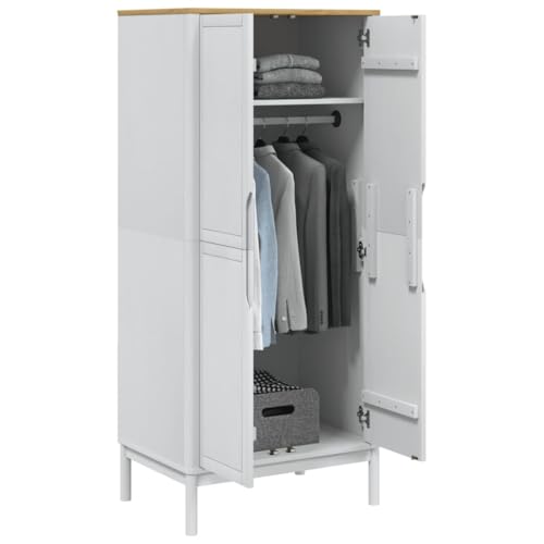 Wooden Wardrobe Closet with Doors and Storage Cabinet, Brown 30.3x20.9x67.3 in q7