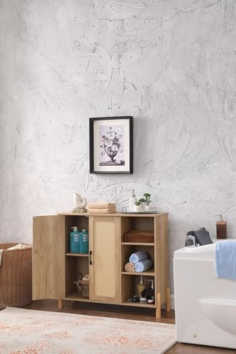 Bathroom Floor Cabinet with Rattan Doors and Adjustable Shelf a7