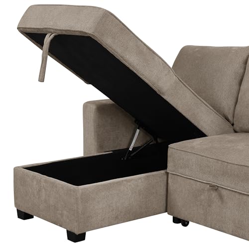 Pull Out Sleeper Sofa L-Shaped Convertible with Storage Chaise a7