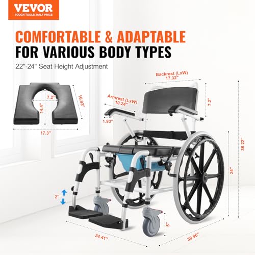Shower Wheelchair 17.5in Aluminum Adjustable Rolling Chair with Brake a7