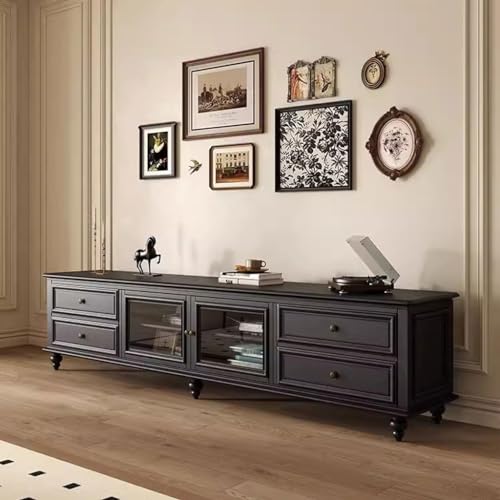 TV Cabinet Solid Wood Black Floor Standing Retro 7k