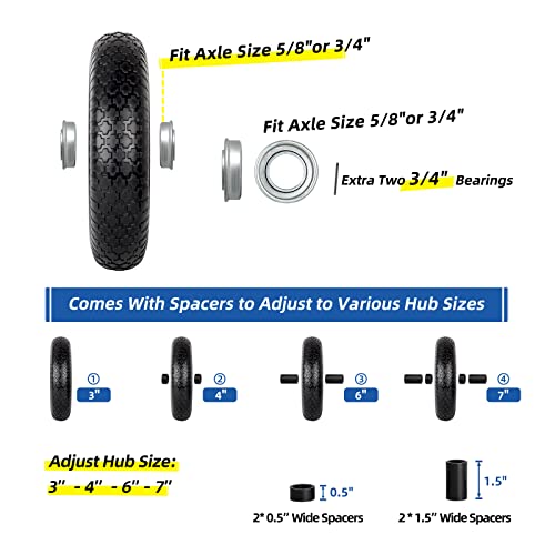4.80/4.00-8" Flat-Free Solid Wheelbarrow Tire & Wheel, 3" Hub, 2 Pack k7m