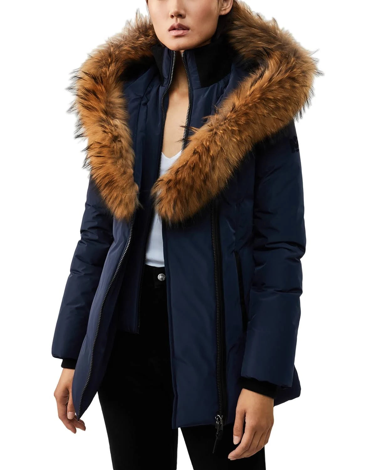 Coat with Fur Trim Navy S7
