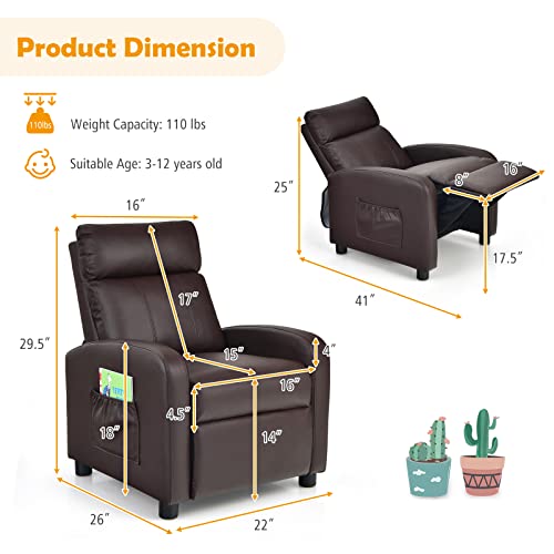 Kids Recliner Chair with Side Pockets and Footrest Beige k7