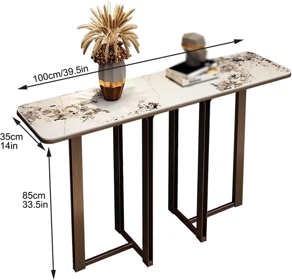 Narrow Entryway Table with Geometric Metal Base a7k
