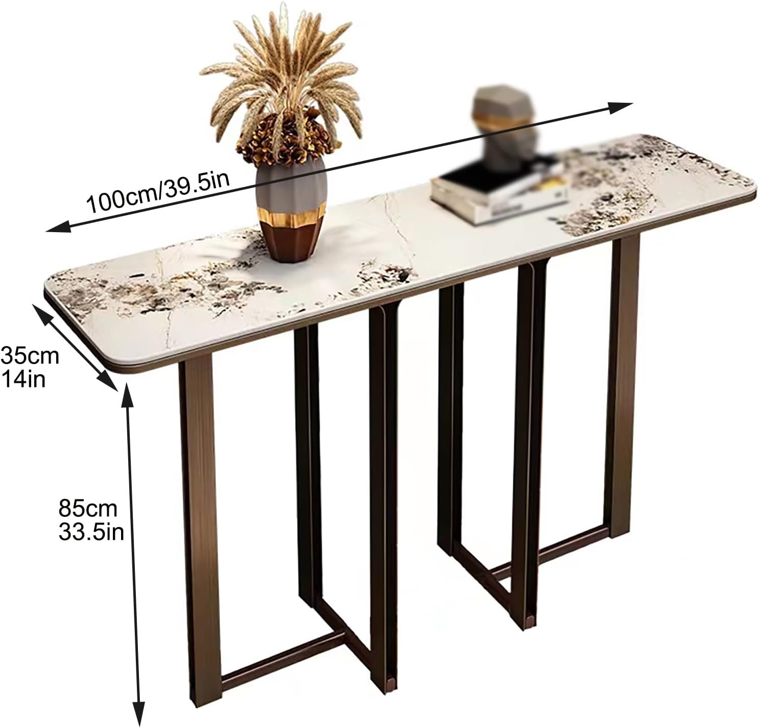 Narrow Entryway Table with Geometric Metal Base a7k