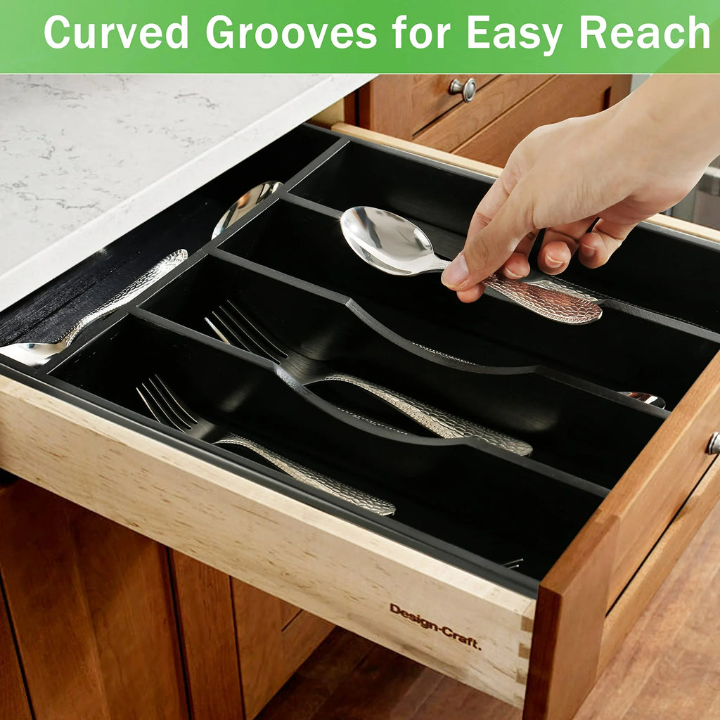 Bamboo Utensil Tray 5-Section Cutlery Holder k7p