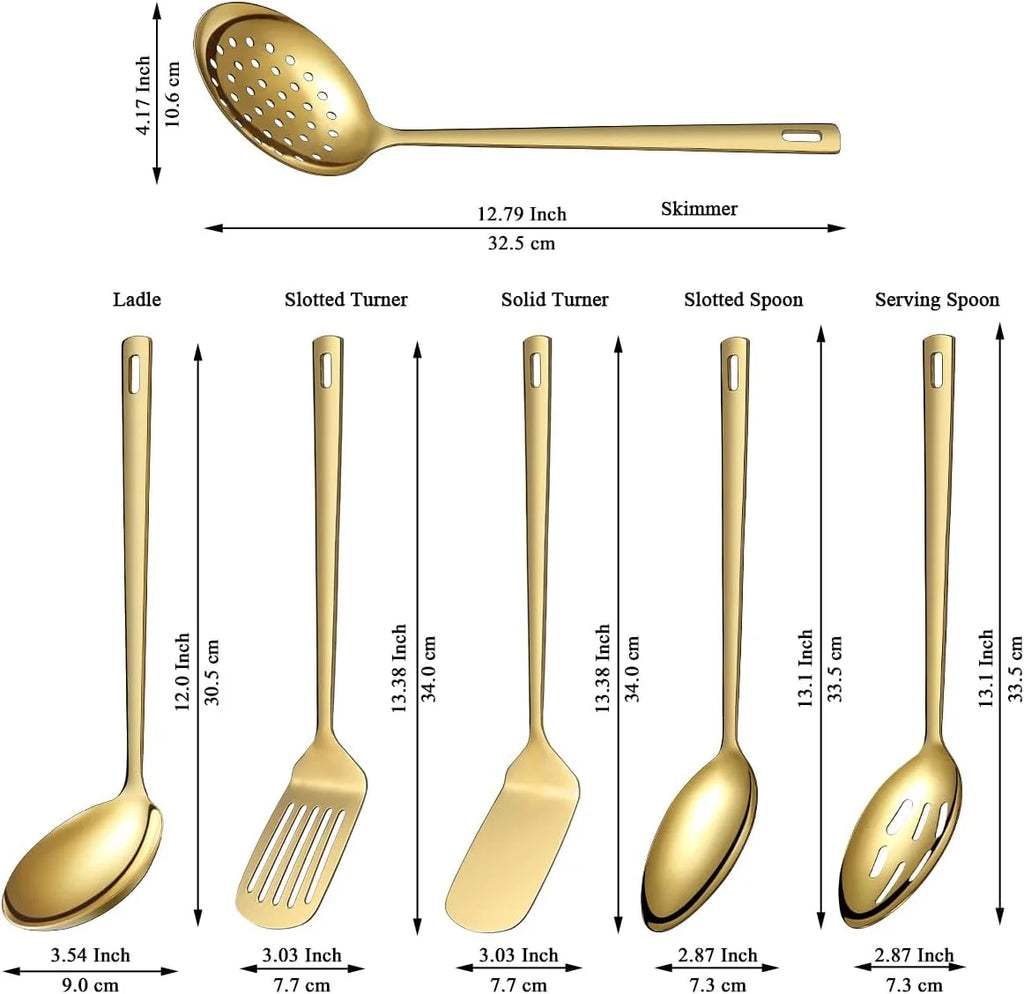 Gold Kitchen Utensils Set 6pcs Titanium Plating Stainless Steel a7