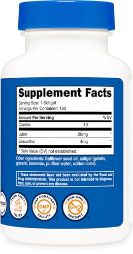 Zeaxanthin with Lutein 20mg Softgels, 120 Count k7x