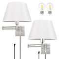 TRLIFE Dimmable Wall Sconce Plug in, Wall Sconces Set of Two Swing Arm Wall Lights with Plug in Cord and On/Off Dimmer Rotary Switch, 11.8" Large Beige Fabric Shade(2 Pack, 2 Bulbs Included)