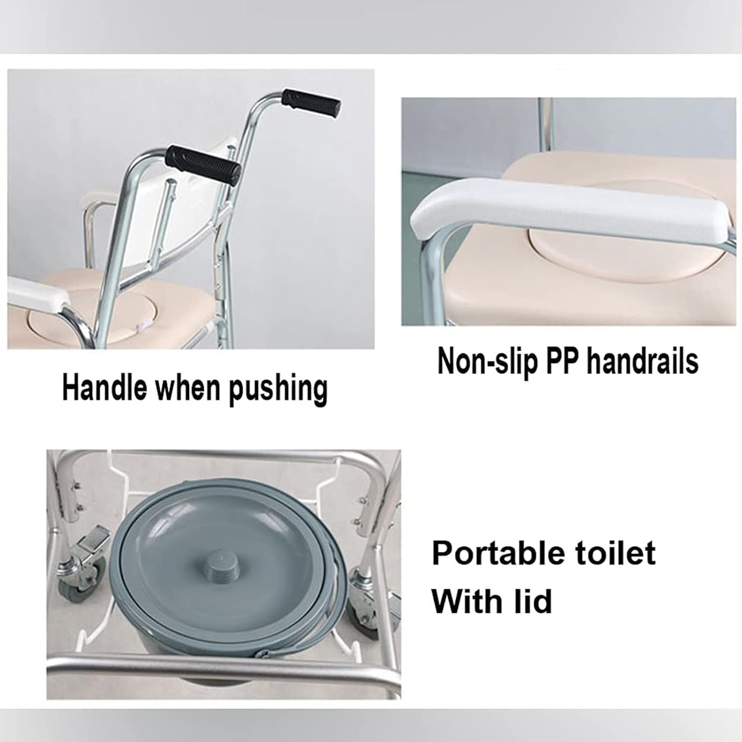 Shower Commode Chair with Wheels 3 in 1 for Elder Disabled q7