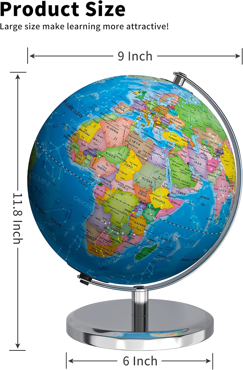 Illuminated Globe with Stand for Kids Learning 9in k7