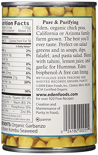 Organic Garbanzo Beans 15 oz No Salt Non-GMO Chickpeas k7