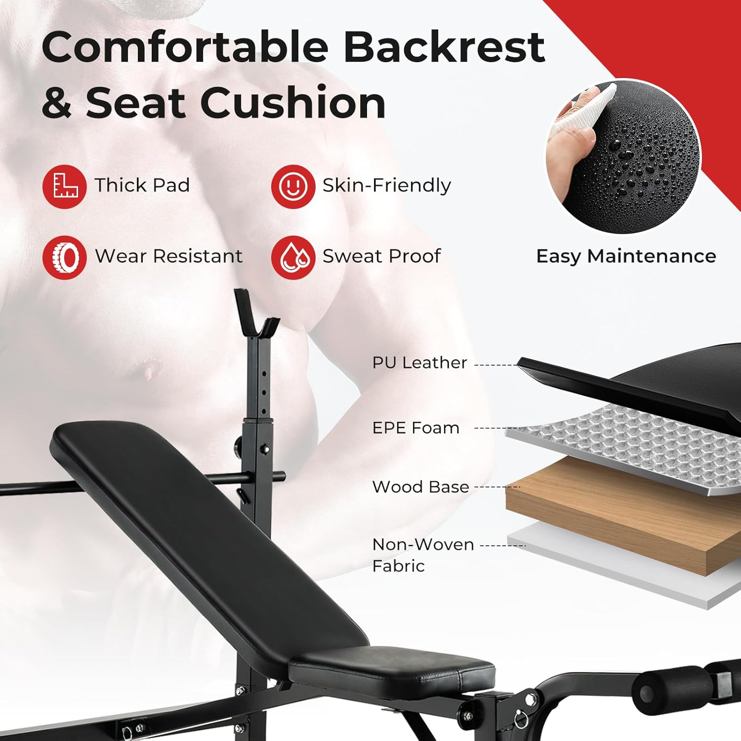 Adjustable Weight Bench Foldable with Squat Racks for Home Gym k7p