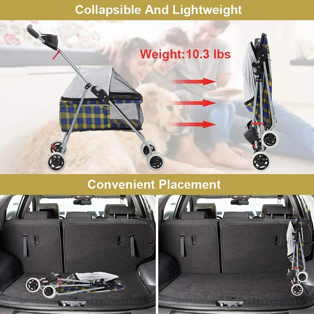 Dog Stroller for Small Dogs Cats Folding Travel Carrier with Cup Holder k7m