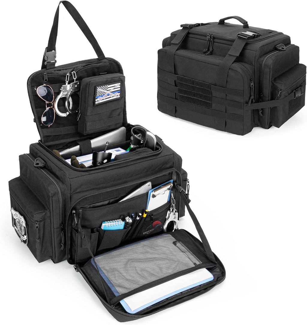 SAMDEW Patrol Bag, Police Gear Bag for Law Enforcement & Police Equipment, Car Front Seat Organizer for Police, Truckers & Travelers, with Laptop Layer (up to 15.6"), MOLLE Compatible, Black, Bag Only