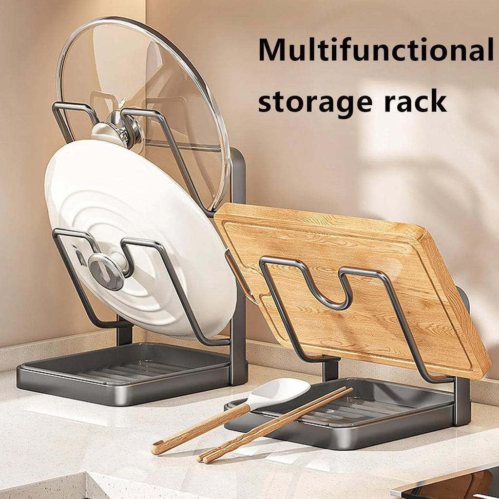 Stainless Steel Pot Lid Storage Rack with Drip Tray k7m
