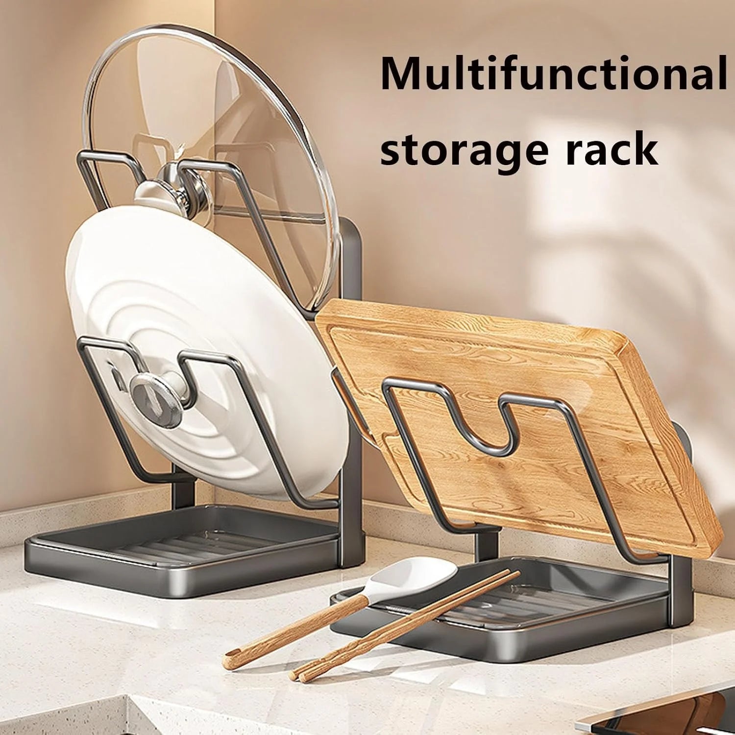 Stainless Steel Pot Lid Storage Rack with Drip Tray k7m