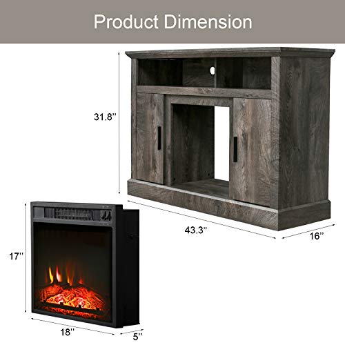 Electric Fireplace TV Stand Corner Console for TVs up to 42 Inch Rustic k7