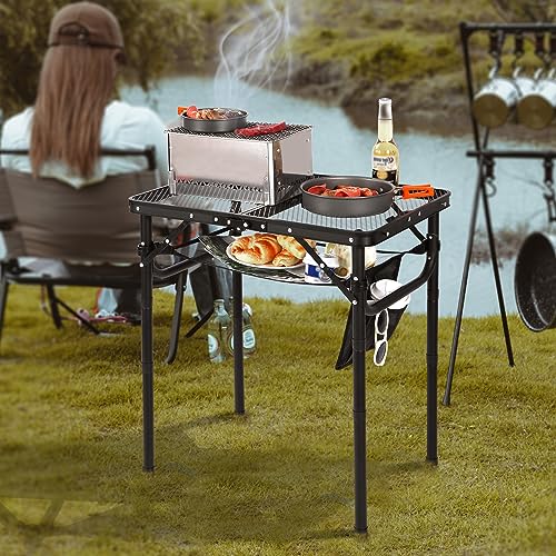 Folding Portable Grill Table for Camping BBQ Picnic, Lightweight Aluminum, Adjustable Heights 32x32 a7