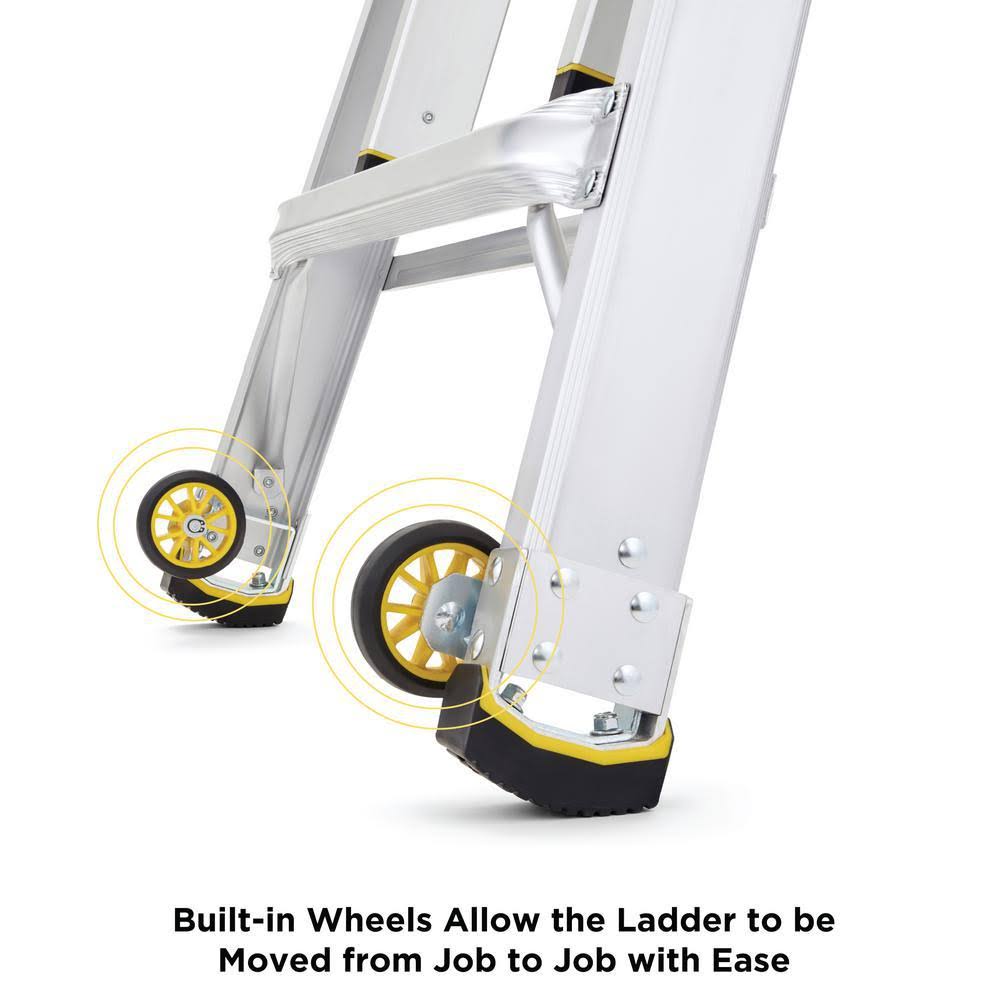 Aluminum Multi-Position Ladder with Wheels 26 ft, 375 lb Load Capacity k7