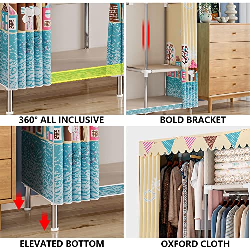 Portable Canvas Wardrobe with Hanging Rail and Shelves a7k