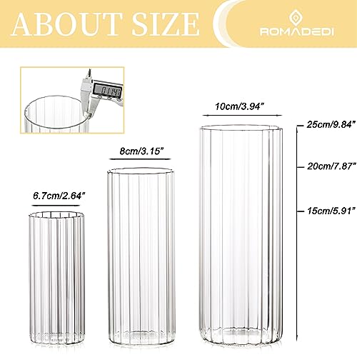Ribbed Hurricane Candle Holders Set of 6 Cylinder Glass for Pillar Centerpieces d7k