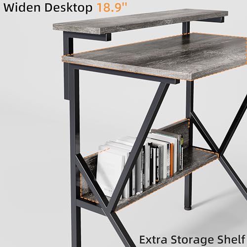 Small Computer Desk with Adjustable Monitor Stand for Home Office Grey k7p