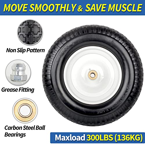 4.80/4.00-8" Flat-Free Solid Wheelbarrow Tire & Wheel, 3" Hub, 2 Pack k7m