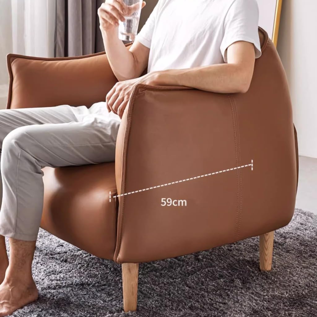 Leather Sofa Modern Minimalist Solid Wood Nordic Single Sofa a7
