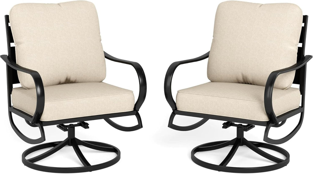 PHI VILLA Patio Furniture Chair Set for 2, Deluxe Outdoor Conversation Set with 2 Swivel Padded Sofa Chair, Full Metal with 5.8" Cushion for Deck, Lawn, Garden