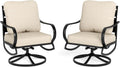 PHI VILLA Patio Furniture Chair Set for 2, Deluxe Outdoor Conversation Set with 2 Swivel Padded Sofa Chair, Full Metal with 5.8" Cushion for Deck, Lawn, Garden