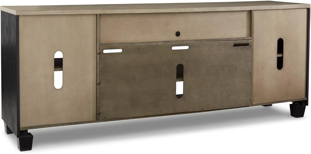 TV Entertainment Media Console 83 Inch Wood Glass Black Brown a7