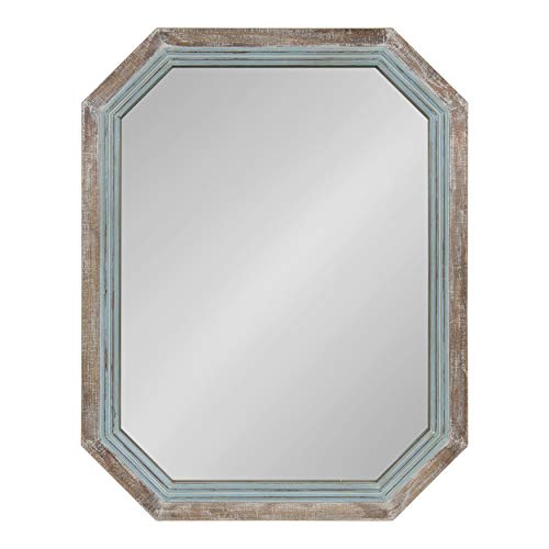 Kate and Laurel Palmer Large Rustic Octagon Wall Mirror, 36" x 28", Coastal Blue and Rustic Brown, Distressed Two-Tone Farmhouse Wall Accent