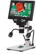 G1200 Digital Microscope 7 Inch Large Color Screen Large Base LCD Display 12MP 1-1200X Continuous Amplification Magnifier with Aluminum Alloy Stand with Two Fill Lights