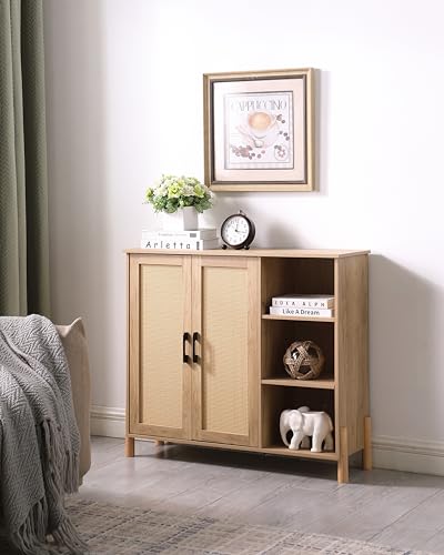 Bathroom Floor Cabinet with Rattan Doors and Adjustable Shelf a7