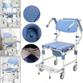 Toilet Chair with Wheeled - Shower Wheelchair - Commode Mobile Chair for Bathroom Toilet - Armrest Can Be Lifted Solid Construction Stable - Easy Assembly for Elderly Disabled Pers