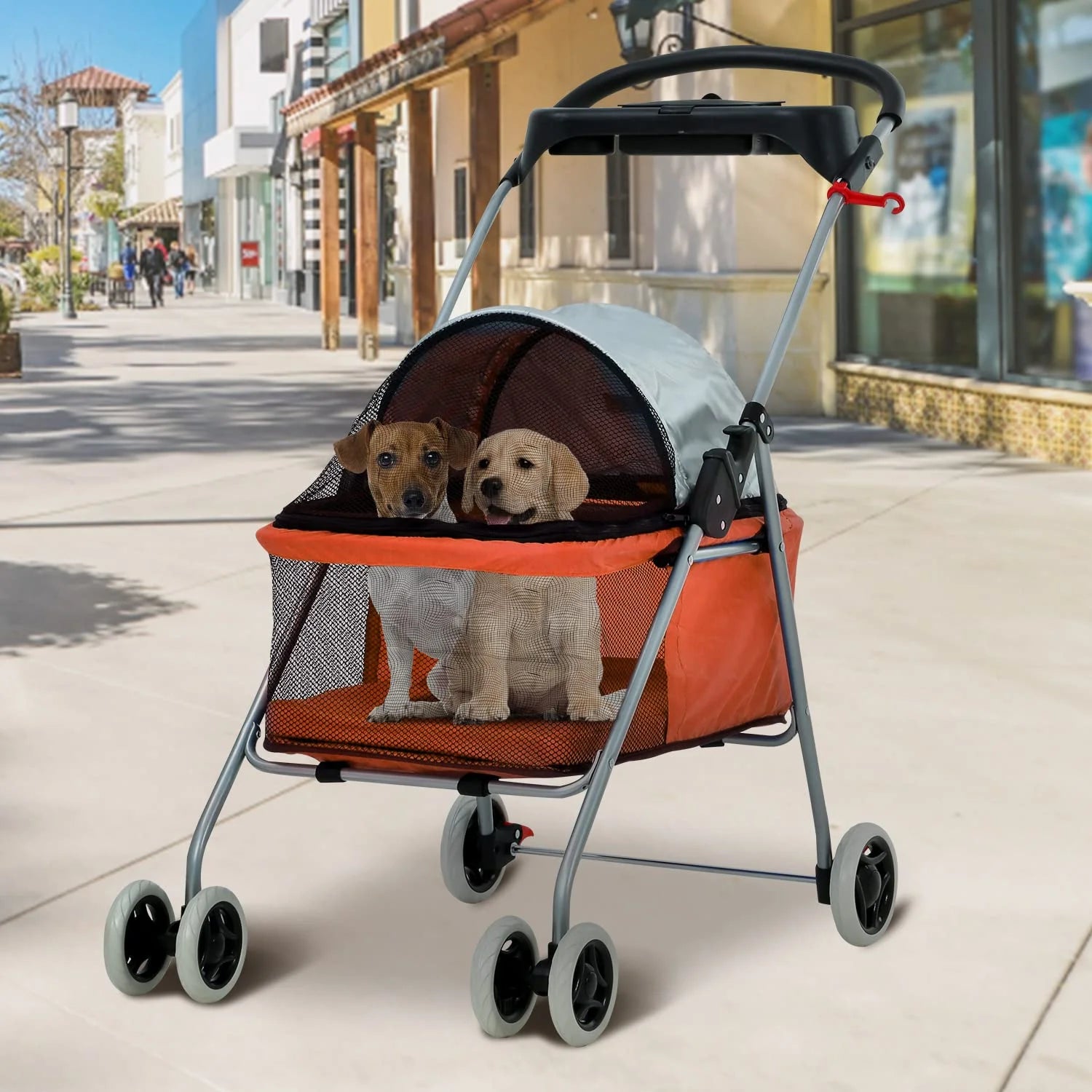 Dog Stroller Folding Pet Cat Stroller 4 Wheels Portable Orange k7