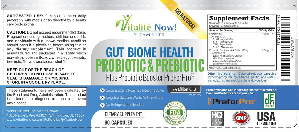 Probiotic Prebiotic Gut Health Supplement 4.4 Bn CFU k7