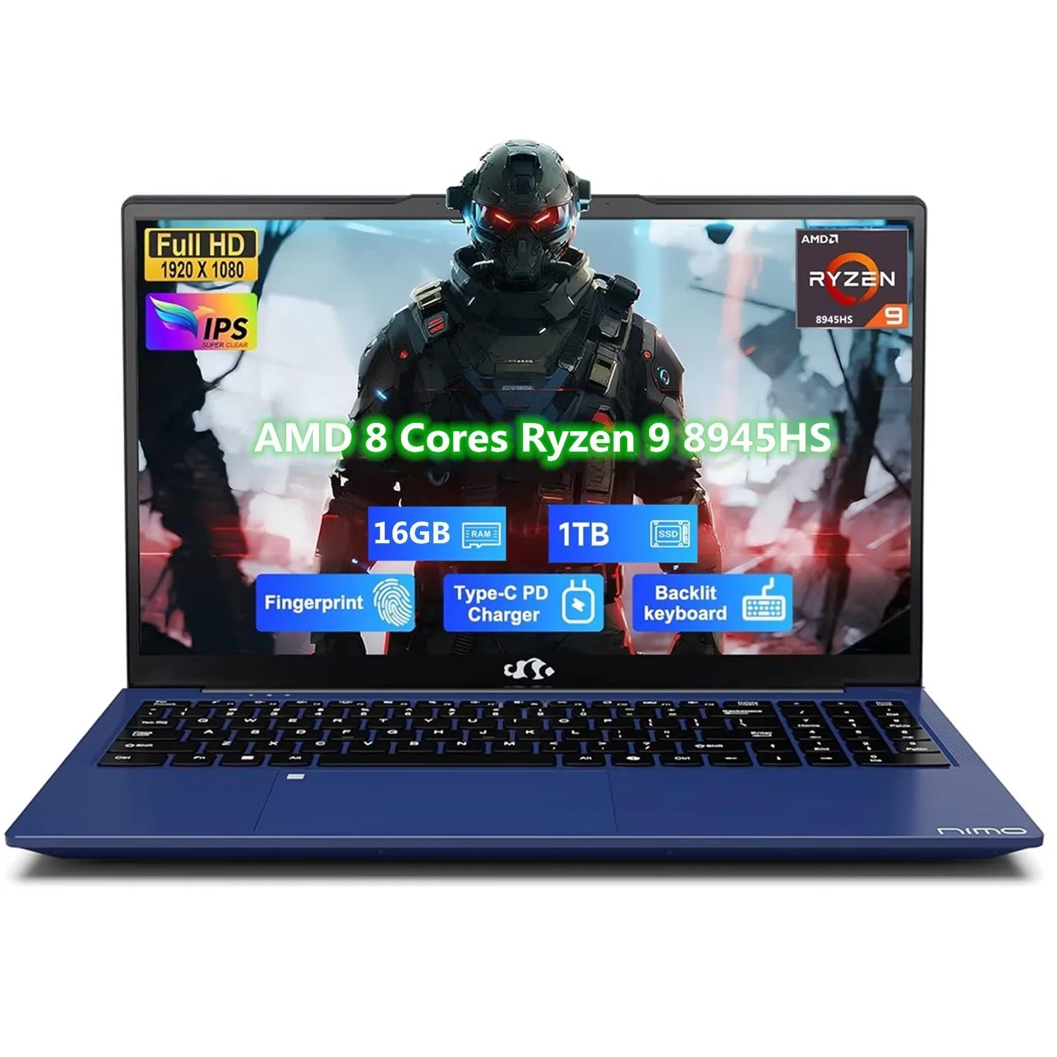 17.3" FHD Gaming Laptop, AMD Ryzen 9 8945HS 8 Cores (Beat i9-13900H, Up to 5.2GHz) 16GB RAM 1TB SSD, Radeon 780M, PD 100W Type-C AI-Enhanced for Copilot VR Ready, Backlit Keyboard Fingerprint, Blue