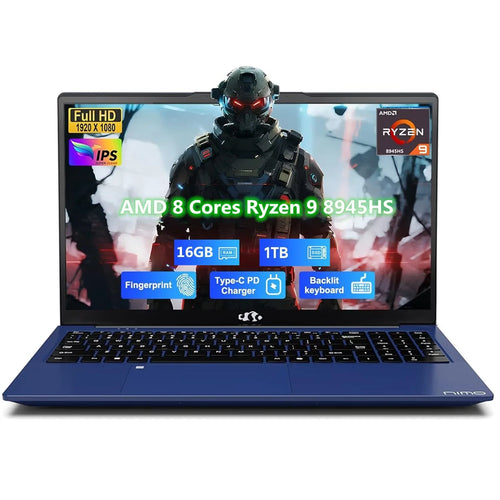 17.3" FHD Gaming Laptop, AMD Ryzen 9 8945HS 8 Cores (Beat i9-13900H, Up to 5.2GHz) 16GB RAM 1TB SSD, Radeon 780M, PD 100W Type-C AI-Enhanced for Copilot VR Ready, Backlit Keyboard Fingerprint, Blue
