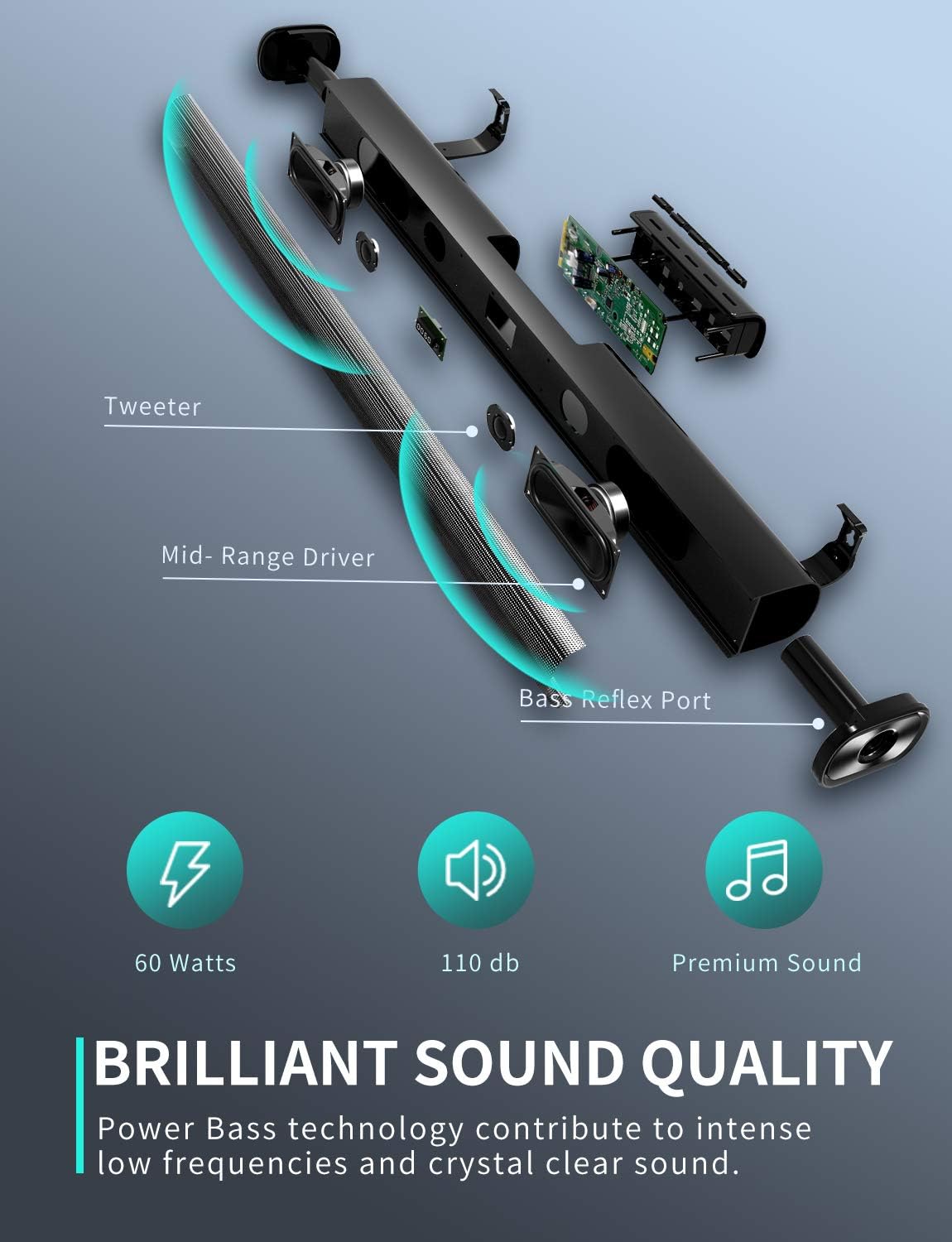 Sound Bar with Built-in Subwoofer Bluetooth 5.0 TV Speaker k7