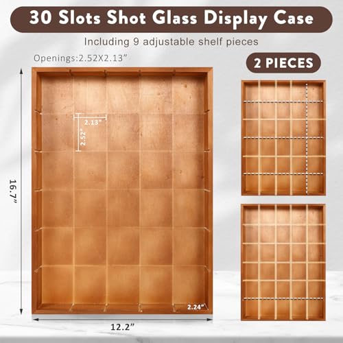 Shot Glass Display Case Wall Wood Holds 30 Glasses Shelf 17x12x3 Black 2PCS k7