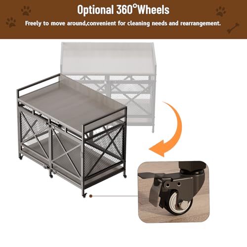 Large Dog Crate Furniture 48 Inch Wooden Kennel Indoor Pet House Grey a7