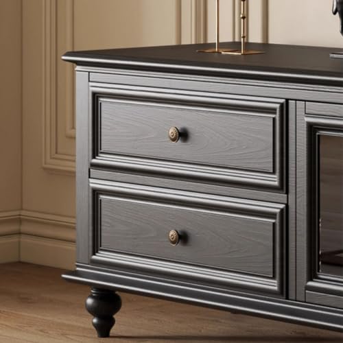 TV Cabinet Solid Wood Black Floor Standing Retro 7k