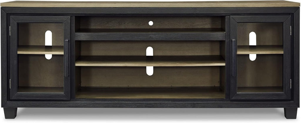 TV Entertainment Media Console 83 Inch Wood Glass Black Brown a7