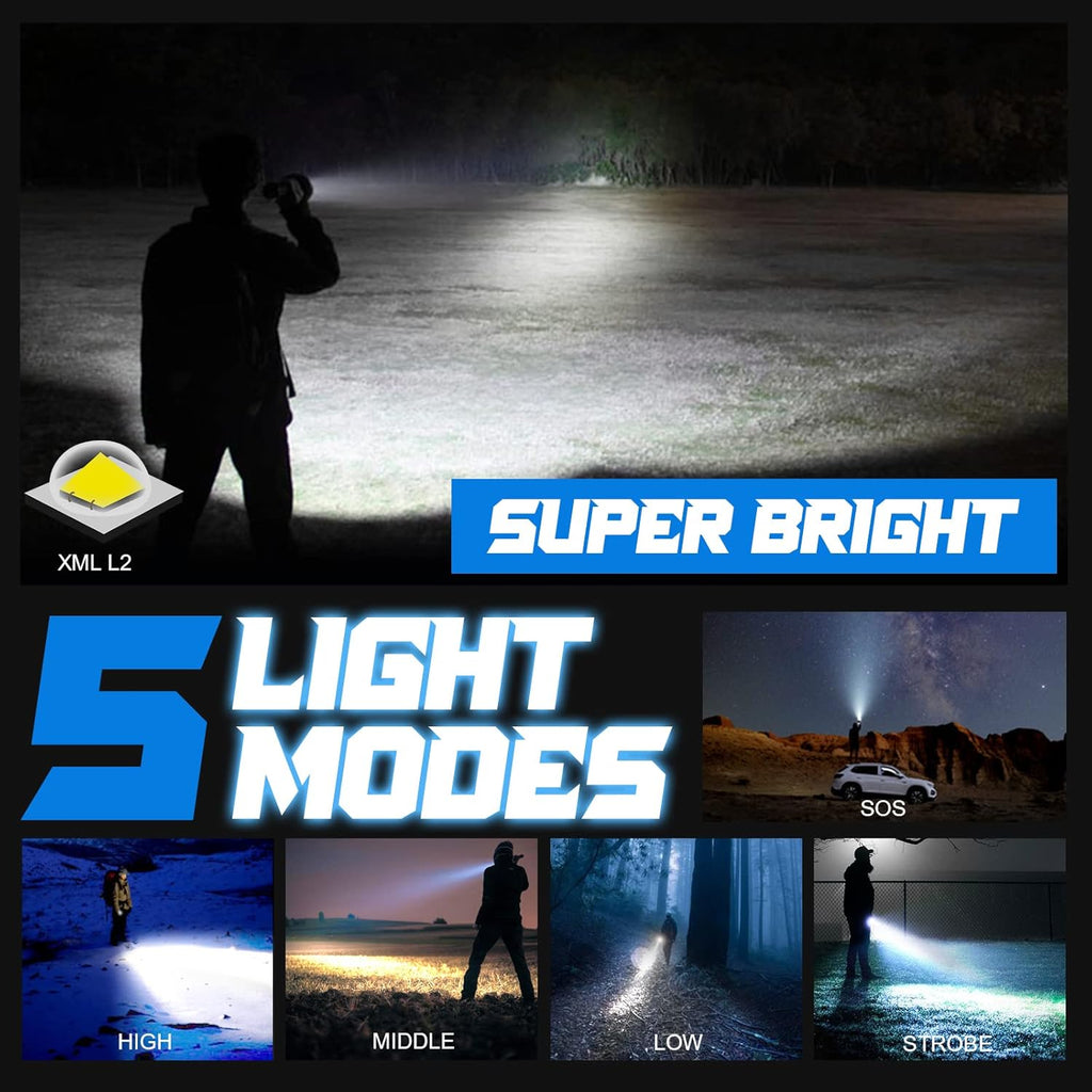 Rechargeable Tactical Handheld Flashlight 5000 Lumen Zoomable Waterproof k7